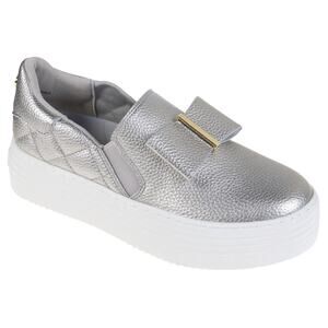 Joy Luxe Slip On Bow Detail Leather Platform Silver Shoes Size 11W
